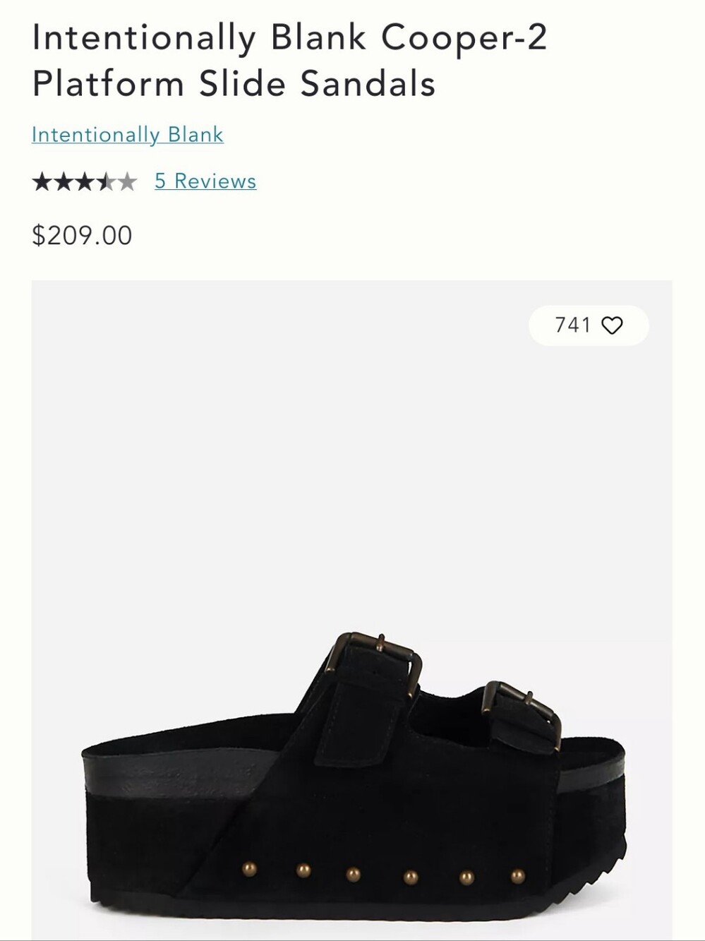 Intentionally Blank Cooper 2 Platform Sandals Sz 37 Black Suede